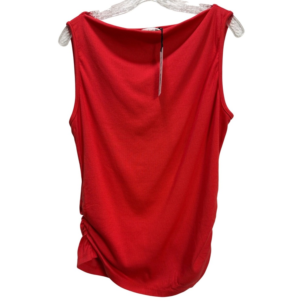 Michael Stars NEW Coco Ruched Top Cherry Red Ribbed Boat Neck Tank Fall L